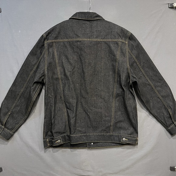 Denim Trucker Jacket Mens 4XL Blac Biker Grunge Trust Jeans Big & Tall Coat - Picture 4 of 8